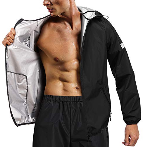 Chumian Vêtements Sauna Sudation Homme Sauna Costume survêtement Sudation pour Perte de Poids Sweat Suits Gym,XL,Noir
