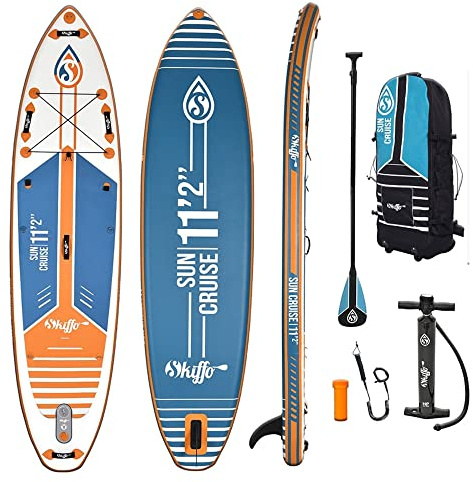 Skiffo - Sup Stand Up Paddle Gonflable Sun Cruise 11'2 - PB-SSC112C - Planche Gonflable Dropstitch Double Couche Fusionné avec Pack Pagaie, Leash, Pompe et Sac de Transport - 322l - 340x84x15cm