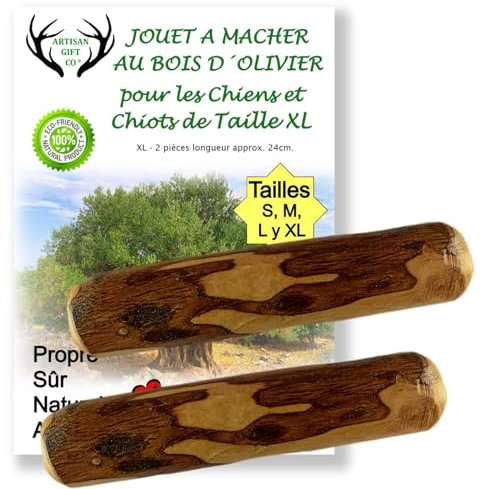 ARTISAN GIFT CO Jouet Bâton à Mâcher en Bois Olivier pour Chiens - Longueur 24 cm (XL (Lot de 2))