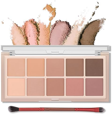 Erinde Palette Ombretti Glitter 10 Colori, Ombretti in Crema Opaca, Nude Naturale Eyeshadow, Alta Pigmentazione & Resistente all’Acqua, Trucco Occhi Coreano con Pennello, Perfetto per il Quotidiano#05