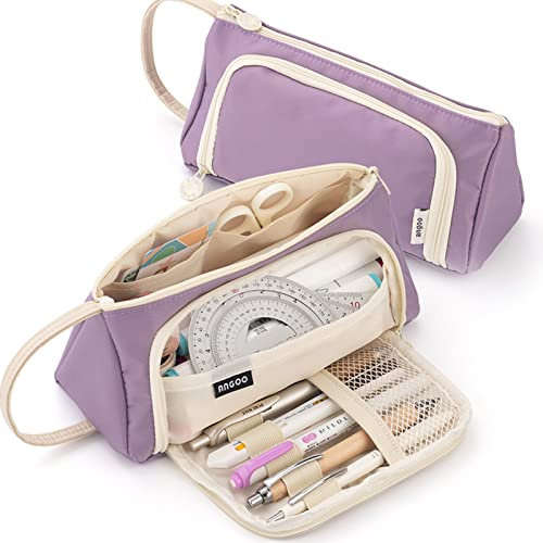 ONCCI Federmäppchen Mädchen Mäppchen Federtaschen Große Kapazität Teenager Etui Stifte Pencil Case für Schule & Büro (Creme-Lila)