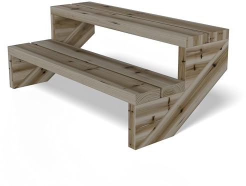 Gartenwelt Riegelsberger Escalera de terraza de 95 cm de ancho con 2 peldaños, altura de 38 cm, madera maciza de pino tratada a presión, juego completo de mejillas, tablas y tornillos