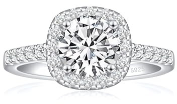 JALOKIVI 1.5CT 925 Sterling Silver Engagement Rings for Women Cushion Cut Halo Cubic Zirconia Wedding Rings for Women Promise Rings for Her Silver Size 6