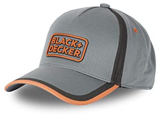 BLACK+DECKER Casquette Homme Ajustable, Casquette de travail, Résistante avec Coutures Renforcées, Gris, Orange, Noir, Taille TU