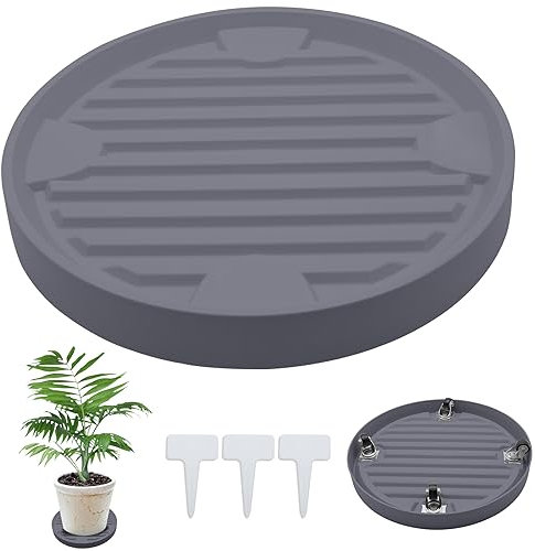 GNCLOUD Plant Caddy with 4 Wheels, Plant Saucer Pot for Heavy Plants, Movable Plants Stand Pallet, Flower Pot Holders, Round Plant Drip Tray, Inner Diameters: 28.3cm-Grey