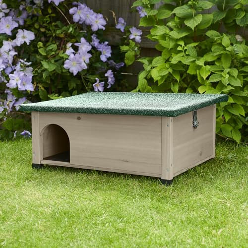 FeelGoodUK Hedgehog House and Hibernation Shelter - Sage Grey - Large Predator-Proof Outdoor Habitat - Felt Roof Cover and Full Wood Flooring - Best Pet Garden Hedgehogs Wooden Hide House