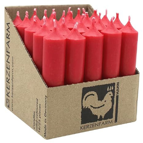 luterna Stabkerzen aus Paraffin, 100/22 mm, Weihnachtsrot, KERZENFARM HAHN, Brenndauer ca. 4h, 25 Stück pro Verpackung