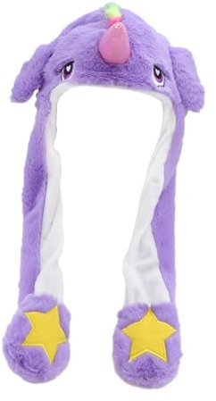 Vaguelly Hüte 2St Ohren Hut Einhornhut Ohrenmütze kindermütze Kinder Kappe tiermütze Plüsch plüsch witziger Einhorn Plüschmütze mit beweglichen Ohren Violett