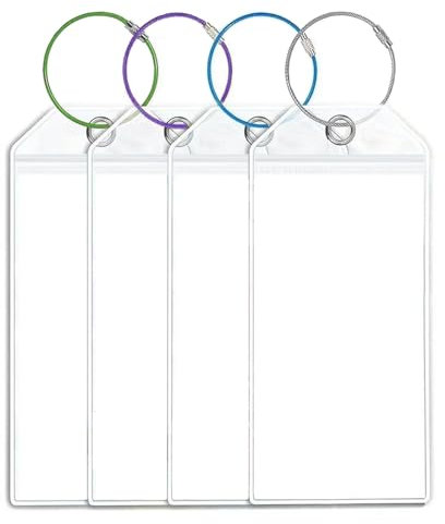 Zuofan 4 Stück Gepäckanhänger Kofferanhänger, 8.5 * 18.5 cm Transparente Kofferschilder, Wasserfeste PVC Gepäckanhänger mit 4 Verschraubbaren Metallband für Gepack Tasche