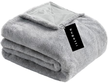 bugatti Kunstfell Decke 150x200 cm - Fellimitat Kuscheldecke besonders flauschig & weich, besonders warm, Felldecke hellgrau