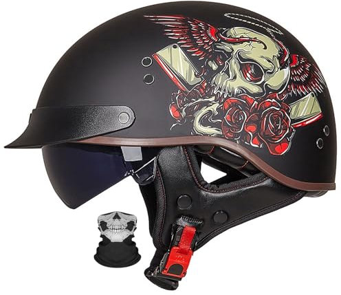 Halbschalenhelm Motorradhelm Helm Mit ECE-Zulassung, Motorradhelm für Erwachsene, Mountainbikehelm MTB-Helm Rollerhelm Reithelm Mit Visier Für Damen Und Herren Jethelme, 57-64CM(F1,M=(57~58CM))