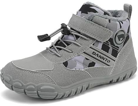 Dannto Enfants Chaussures d'hiver Barefoot Garçons Filles Warm Line Bottes de Neige(Gris，Gr.33)