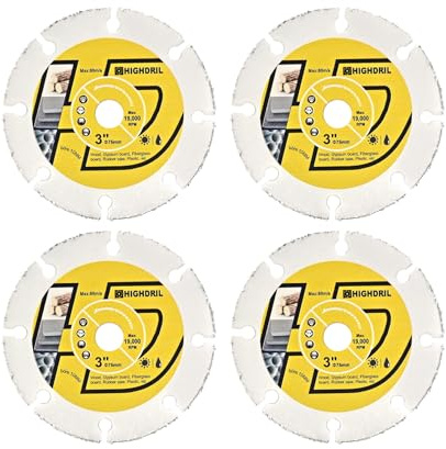 HIGHDRIL Disco Carburo para Madera 75mm x Árbol 10mm - 4Piezas Discos de Corte Soldados al Vacío para Madera Escayola Goma Tubería Plástico