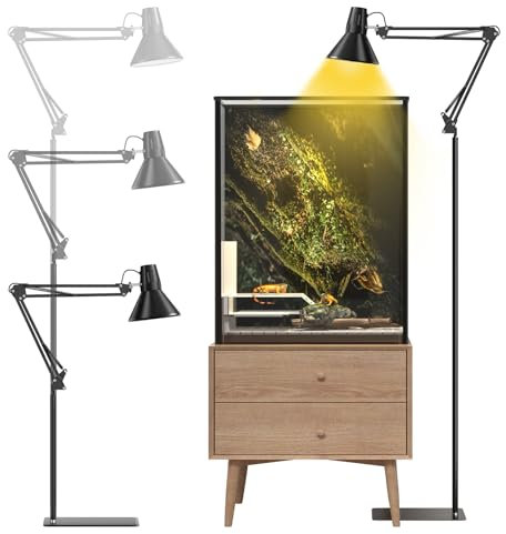 GlowUp Reptilien Lampenständer Verstellbarer 40-180CM, Hoch Reptilien Wärmelampenständer mit E27 Lampenschirm, Reptilien Lampenhalter Terrarium, Lichtständer für Schildkröten Spinne (Ohne Glühbirnen)