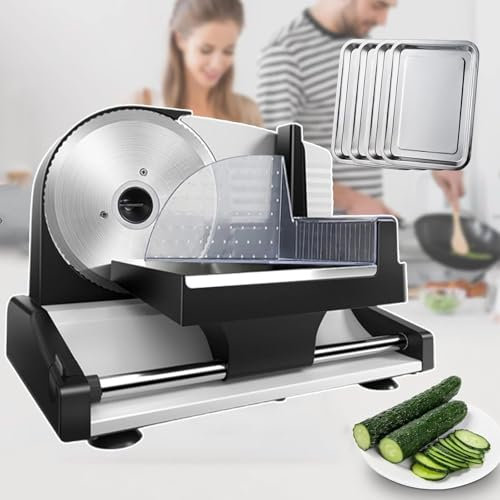 DMBBSAPBSH Cortadora de Fiambre, Cortafiambres Eléctrico, Máquina cortadora de Verduras con Espesor/rebanadora automática de Queso y Carne Ajustable con Carro Deslizante