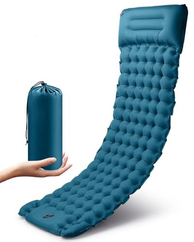 Zumhigh Self Inflating Camping Mat, Widen & Thicken Inflatable Camping Mattress Lightweight Sleeping Pad Single Air Bed with Pillow with Built-in Inflating Foot Pump for Hiking, Travel, Tent, Outdoor