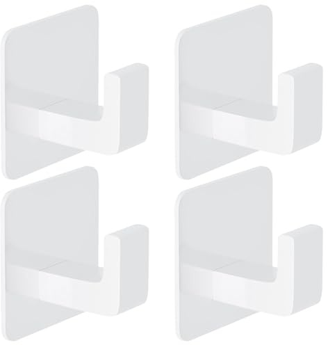 GmwyCzV 4 Pezzi Ganci Adesivi,Appendiabiti da Parete Autoadesivo,Ganci Portasciugamani Senza Foratura,Impermeabile Gancetti Autoadesivi Bagno in Aluminium,per Cucina,Bagno, Ufficio (Bianco)