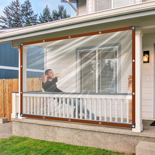 Telone impermeabile con occhielli, telo di copertura trasparente, 2 x 4 m, trasparente, per esterni, mobili da giardino, balcone, protezione antipioggia, piante, serra, gabbia per animali, tetto