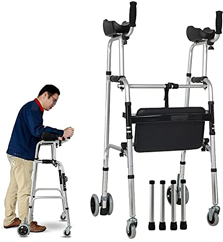 Telaio da passeggio leggero e regolabile, pieghevole, con sedile e ruote per supporto per la mobilità degli anziani