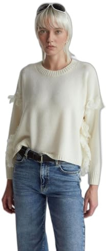United Colors of Benetton Maglia G/C M/L 191VD10EZ Maglione, Bianco, XS Donna