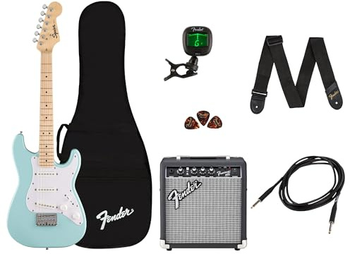 Fender Mini Stratocaster Beginner Electric Guitar Kit with Amp, Daphne Blue