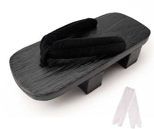 jinwinda Sandales traditionnelles japonaises en bois Geta, chaussons (bois-rouge, système de tailles de chaussures EU, adultes, femmes, numérique), Noir , 44 EU Étroit