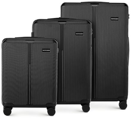 WITTCHEN Stripes Line Resväskset 3-delat | Hårdväska ABS, 4 hjul 360° för SAS/Ryanair | Resväskset Handbagage/Mellan/Stor (36/65/96 l) | Kombinationslås & teleskophandtag | Färg: Svart