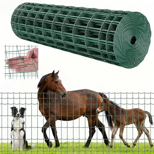 VEVOR Valla de Jardín, 1 x 25 m, Malla de 5,08 x 10,16 cm, Alambre de Acero Galvanizado, para Vacas, Cerdos y Ovejas, Recubierta de Vinilo Duradero, para Corrales y Jaulas de Animales, Verde