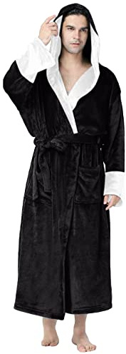 Générique Robe De Chambre Homme Polaire Peignoir en Coton éPonge pour Hommes Grande Taille avec Capuche Longueur Genou Sauna Peignoir De Chambre Hiver Chaud Peignoirs Homme Idée Cadeau de Noël
