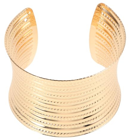 HOMSFOU Bracciale Rigido Largo da Donna in Ferro con Design a Strisce Testurizzate e Apertura a C, Polsino Avvolgente Versatile per Uso Quotidiano e Occasioni Formali