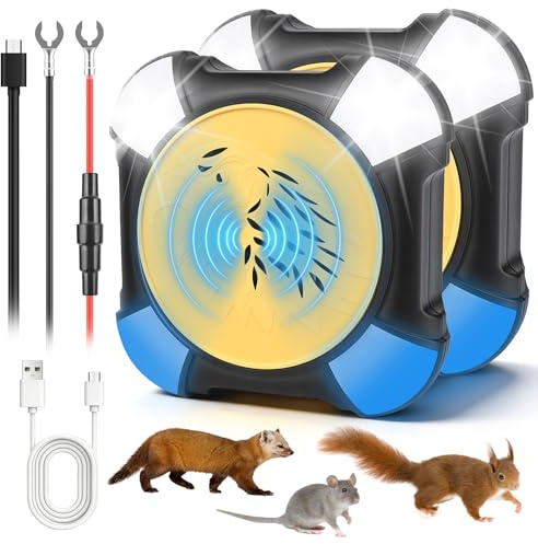 Repelente Ultrasónico de Plagas Ahuyentador de Ratones,Ahuyentador de Animales para Coche, Repelente de Roedores para Coche Coche con luz Intermitente, para áticos, Hogar, Jardín y Automóviles (2)