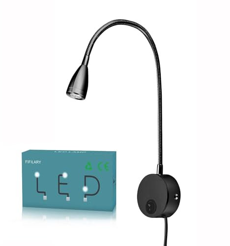 lampada da lettura,luce a LED con luce diurna a parete a collo di cigno in alluminio per l'ufficio della camera da letto bianco caldo,200LM /3000K