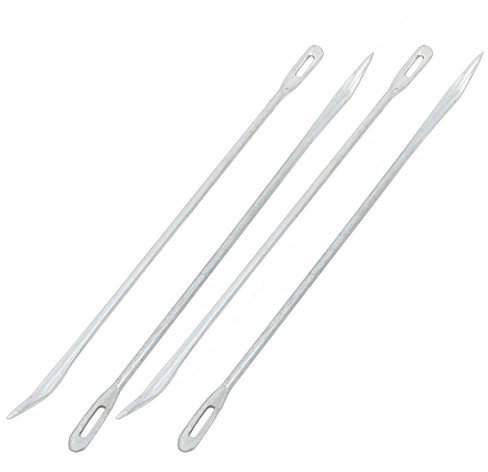 sourcingmap Metal Curved Bent Tip Bag Packing Sewing Stitching Needles 4 Pcs Silver Tone