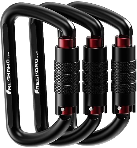 3 inch Locking Carabiner Clips-Twist Auto Lock Caribeener, Heavy Duty Keychain Key carabeaner Hooks, 7075 Aerial Aluminum Ultra Light, for Hammock, Hiking, Yoga Swing, Camping, Backpack, Black,3pack