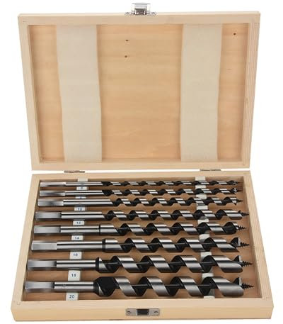 Set de Foret à Bois en Acier au Carbone - Mèche à Tarière Spirale Hélicoïdale Hexagonale 23 cm - Diamètres 6-20mm (8 Tailles) - Avec Boîte