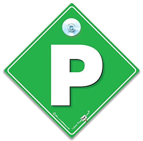 P Plate Suction Cup Car Sign Green Background, New Driver Car Sign