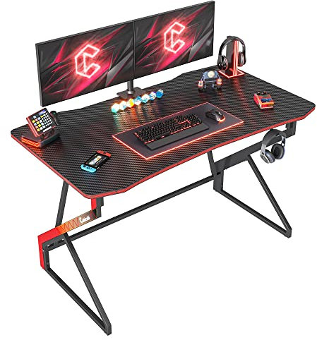CubiCubi Bureau Gamer Gaming Informatique - 100*60*75 cm Esport Ergonomic Bureau Table Surface Fibre de Carbone, Stable Z Cadre, Crochet Casque pour Jouer Etudier Travailler, Chambre Domicile Grand