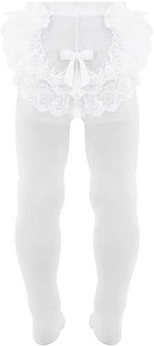 AQUILONE Collant Primizia Tulle, Calze Neonato Velato, Collant Bimba per Cerimonia o Battesimo in Retina Effetto Tulle con Pizzo e Fiocco - Made in Italy (bianco, 3-6)