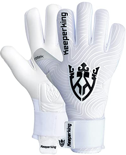 Keeperking Guanti da portiere per adulti, da uomo, con cucitura interna professionale, 4 mm, vestibilità solida, unisex Jonior (11,bianca)