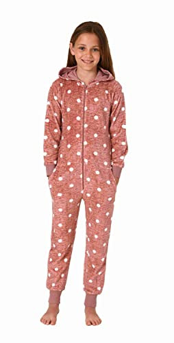 Normann Kuschelig Warmer Mädchen Jumpsuit Schlafanzug Overall aus Coralfleece in Tupfen Optik, Farbe:rosa, Größe:164