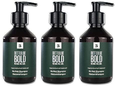BETTER BE BOLD Pflegendes Glatzenshampoo (0-6mm) | Reinigt effektiv | pH-balanced | Feuchtigkeitsspendend | Hautberuhigend | Wundheilend bei Rasurbrand | 3x 200ml Vorteilspack