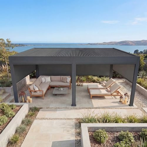 Mendler Pergola HWC-L46 mit 6X Seitenwand 11cm-Alu-Gestell 3x6m - anthrazit