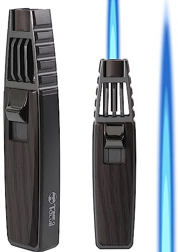 Torcia a butano, torcia per saldatura, stile fibra di carbonio, torcia da cucina ricaricabile, torcia antivento a fiamma regolabile, torcia a soffio per cuocere la creme brulee (Noce)