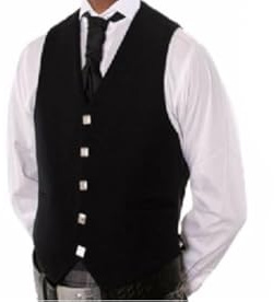 Black Scottish Kilt Waistcoat of 5 Buttons Prince Charlie Vest (as8, numeric, numeric_48, regular, regular)