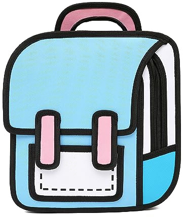 SENIURIS Cute Kids Cartoon Backpack for Boys and Girls, Toddler 2D Drawing Style Comic Fun weird School Pack Bag, Children Jump From Paper Anime Funny Bookbag (Light Blue)