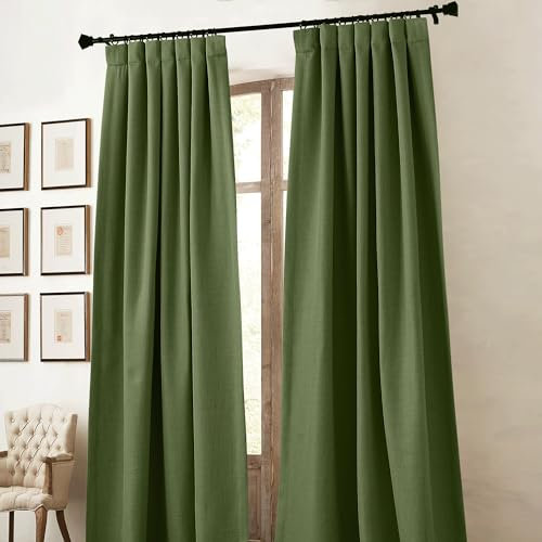 PONY DANCE Wärmeisolierende Vorhänge Blickdicht Leinenoptik Gardinen mit Kräuselband 2er Set H 245 x B 140 cm Verdunklungsgardine für Schiene Linen Blackout Curtains for Living Room, Apfelgrün