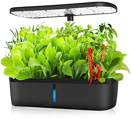 RoseFlower Système De Culture Hydroponique d'intérieur à 12 dosettes, Mini Serre Interieur avec Hauteur Réglable LED Grow Light, Potager Interieur, Station de Culture de Plantes - Noir