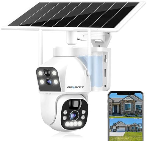 GENBOLT Solare Telecamera Wi-Fi Esterno Senza Fili di Sicurezza Esterni, IP Videocamera Sorveglianza Outdoor Camera Domestica a Circuito Chiuso, CCTV Camera Batteria 15600mAh 8W con Doppia Lente