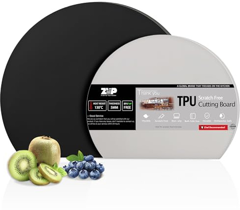 ZVP Thick Silicone TPU Cutting Board Mats for Kitchen, Flexible Rubber Cutting Boards, Anti-Slip Cutting Mats, Semicircle Chopping Board, BPA Free Dishwasher Safe, 2 Pieces