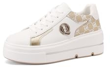QUEEN HELENA Sneakers Platform Scarpe da Ginnastica con Lacci Glitterati Casual Donna X32-61 (X32-2 Bianco e Oro, Sistema Taglie Calzature EU, Adulto, Donna, Numero, Media, 38)